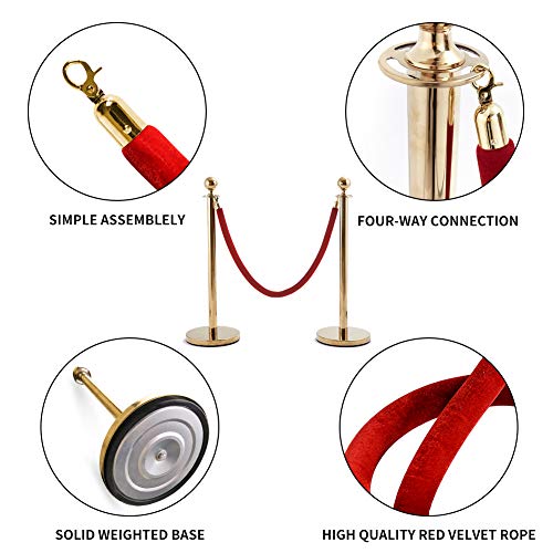 Crowd Control Barriers, Stainless Steel Stanchions and Velvet Ropes, Red Carpet Ropes and Poles for Party Supplies Movie Theater 6PCS