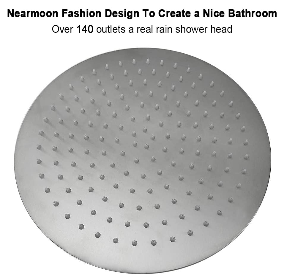 NearMoon Rain Shower Head, Ultra-Thin Design-Pressure Boosting, Awesome Some Experience, Large High Flow Stainless Steel Rainfall Shower Head (12 Inch, Brushed Nickel)