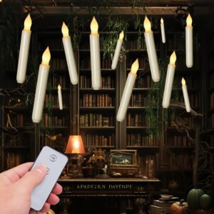 homemory led batteries operated taper candles with remote, flickering light flameless taper window candles, set of 12 warm yellow fake candles for halloween, church, party