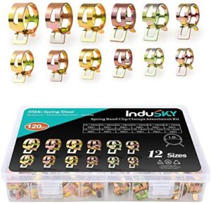 indusky 120pcs 6-22mm spring band type clips fuel line silicone vacuum hose water pipe clamp low pressure air tube clamps fastener assortment kit 12 sizes