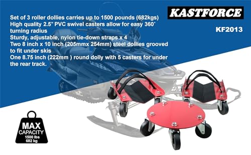 KASTFORCE Snowmobile Dolly Heavy Duty V-Slide with 2.5” PVC Swivel Casters and Rubber Pad Protecting Skis 1500 Lbs Capacity KF2013