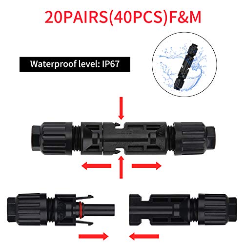 Ansxiy 40PCS Solar Connectors with Male/Female IP67 Waterproof Solar Panels Cable Connectors (20 Pairs Solar Connectors)