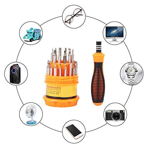 31 in 1 Magnetic Screwdriver Set with Non-Slip Handle, Small Screwdrivers Repair Tool Kit for iPhone, iPad, Computer, Watch, Glasses, Camera, Electronic