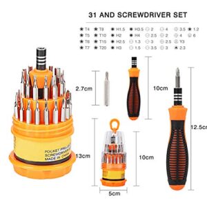 31 in 1 Magnetic Screwdriver Set with Non-Slip Handle, Small Screwdrivers Repair Tool Kit for iPhone, iPad, Computer, Watch, Glasses, Camera, Electronic