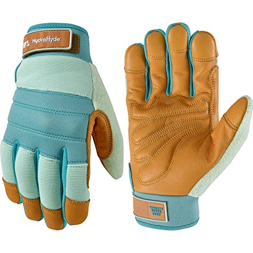 Wells Lamont Women's HydraHyde Water-Resistant Leather Palm Hybrid Work Gardening Gloves, Medium (Pack of 1) (3250M), Blue