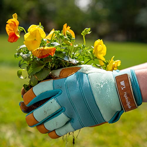 Wells Lamont Women's HydraHyde Water-Resistant Leather Palm Hybrid Work Gardening Gloves, Medium (Pack of 1) (3250M), Blue