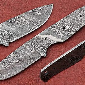 Straight Back Blank Blade Skinning Knife, 8 inches Long Hand Forged Damascus Steel 4" Scale Space with 3 Pin Hole & an Inserting Hole Space 3.5 inches Cutting Edge