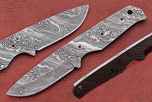 Straight Back Blank Blade Skinning Knife, 8 inches Long Hand Forged Damascus Steel 4" Scale Space with 3 Pin Hole & an Inserting Hole Space 3.5 inches Cutting Edge