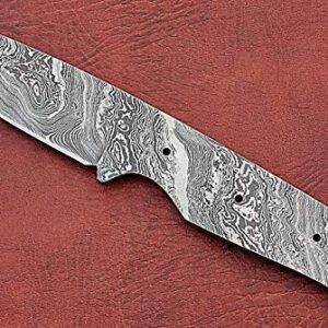 Straight Back Blank Blade Skinning Knife, 8 inches Long Hand Forged Damascus Steel 4" Scale Space with 3 Pin Hole & an Inserting Hole Space 3.5 inches Cutting Edge