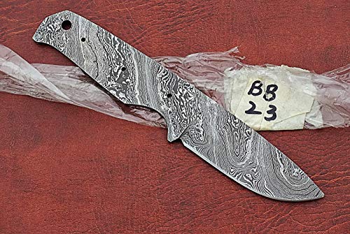 Straight Back Blank Blade Skinning Knife, 8 inches Long Hand Forged Damascus Steel 4" Scale Space with 3 Pin Hole & an Inserting Hole Space 3.5 inches Cutting Edge