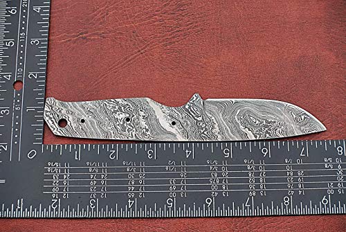 Straight Back Blank Blade Skinning Knife, 8 inches Long Hand Forged Damascus Steel 4" Scale Space with 3 Pin Hole & an Inserting Hole Space 3.5 inches Cutting Edge