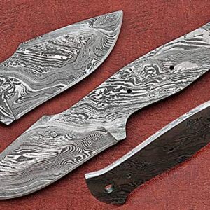 8 inches Long Hand Forged Damascus Steel Clip Point Blank Blade Skinning Knife, 4" Scale Space with 3 Pins & an Inserting Hole Space 3.5 inches Cutting Edge