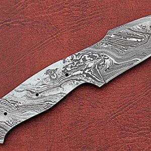 8 inches Long Hand Forged Damascus Steel Clip Point Blank Blade Skinning Knife, 4" Scale Space with 3 Pins & an Inserting Hole Space 3.5 inches Cutting Edge