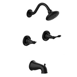 design house 595686 oakmont classic bath and shower trim with single-function shower head, 2-handle faucet and valve for bathroom, matte black