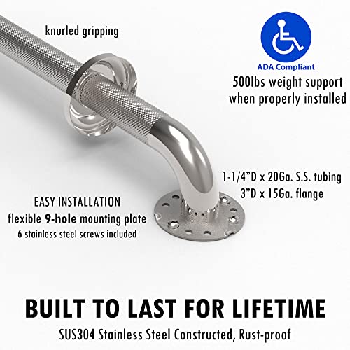 SAFETY+BEAUTY Decorative Stainless Steel Grab Bar with Knurled Anti-Skid Grip, ADA Compliant 500lbs Supporting, Chrome, 24in