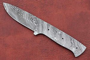 9" long straight back blank blade skinning knife, hand forged damascus steel, 4" scale space with 3 pin hole space,4.25 inches cutting edge