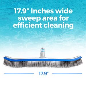 440 Heavy Duty Pool Brush - 18-inch Extra-Wide Metal Brush Head with Stainless Steel Wire Bristles & Curved Edges for Cleaning Pool Tiles, Walls, Floor, Steps - Easy Clip Attachment to Fit Most Poles