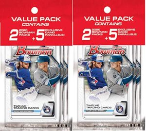 2 packs: 2020 bowman mlb baseball value pack (1 pk = two 12-card retail pks & one exclusive 5-card parallel pk)