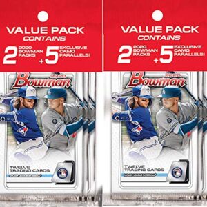 2 PACKS: 2020 Bowman MLB Baseball VALUE PACK (1 pk = two 12-card retail pks & one exclusive 5-card parallel pk)