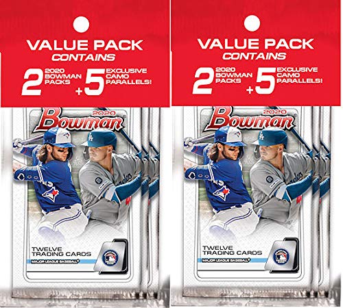 2 PACKS: 2020 Bowman MLB Baseball VALUE PACK (1 pk = two 12-card retail pks & one exclusive 5-card parallel pk)