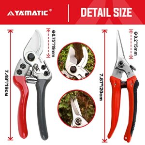 YAMATIC Garden Pruning Shears 2 Pack,1 Bypass Pruner+1 Straight Garden Scissors,Gardening Scissors Hand Prunerfor Cutting Flowers, Trimming Plants, Bonsai, Fruits Picking