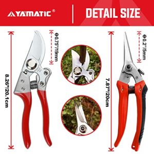 YAMATIC 2pcs Gardening Scissors, Professional Micro-Tip & Bypass Pruning Shears for all cutting scenarios, Heavy Duty Forged Steel Pruners for Plant, Flowers, Herbs, Buds, Leaves, Bonsai Trimming