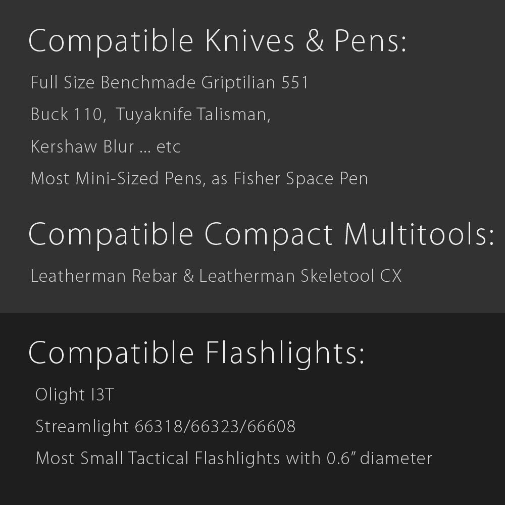 EDC Belt Knife Sheath Organizer for 4.5" Knife, Fit 0.6" Diameter Tactical Flashlight, Pocket Slip Tool Pouch, Pen Loop, EDC Holster Essential Carrier, Premium Leather. Chestnut.