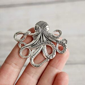 SET of 2 Antique Silver Octopus Drawer Knobs - Nautical Cabinet Knobs Octopus