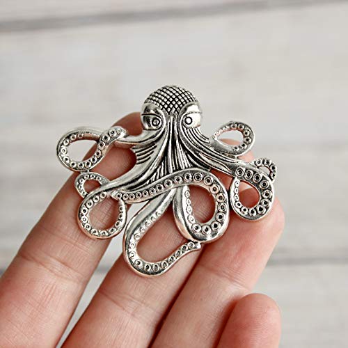 SET of 2 Antique Silver Octopus Drawer Knobs - Nautical Cabinet Knobs Octopus