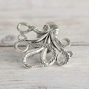 SET of 2 Antique Silver Octopus Drawer Knobs - Nautical Cabinet Knobs Octopus