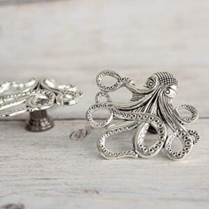 SET of 2 Antique Silver Octopus Drawer Knobs - Nautical Cabinet Knobs Octopus