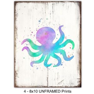 Starfish, Octopus, Sea Turtle, Seahorse Nautical Wall Decor Set - 8x10 Ocean Sea Themed Wall Art Decorations for Girls, Boys, Kids, Toddler Bedroom, Baby Room, Bathroom, Beach House - Gift for Women