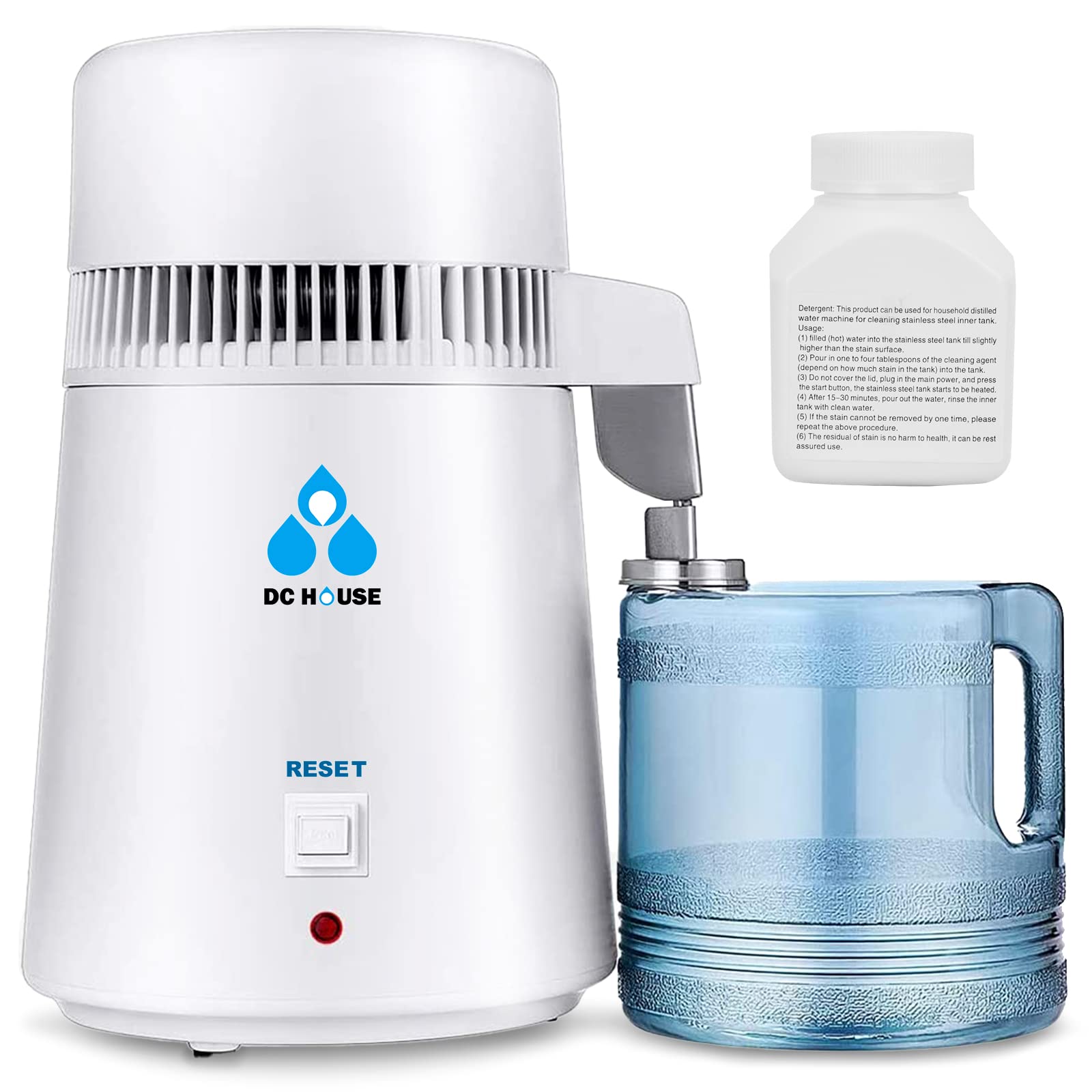 DC House 1 Gallon Water Distiller Machine, 750W, 4L Distilled Water for Home Countertop Table Desktop, Stainless Steel