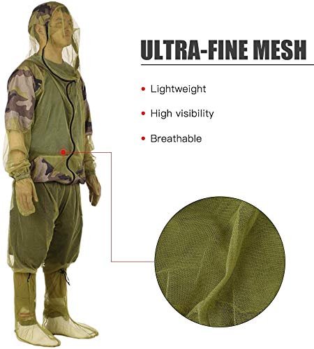 Lixada Outdoor Net Clothing Suit with Jacket Hood,Pants Net,Leg Gaiter and Gloves,Protective Whole Body Jacket Ultra-fine Mesh for Outdoor Fishing Hiking Camping Gardening