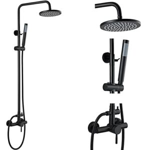 outdoor shower fixture set matte black sus 304 stainless steel 8 inch rainfall shower head with cylinder handheld spray wall mount adjustable slide bar one handle shower faucet