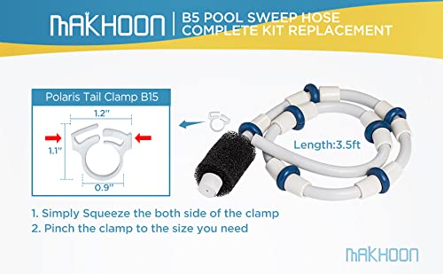 Makhoon Automatic Pool Cleaner Sweep Hose Complete B5 Replacement Compatible with Polaris Zodiac 180 280 360 380 480 Pool Cleaner Sweep Hose Complete B5 B-5 (1)