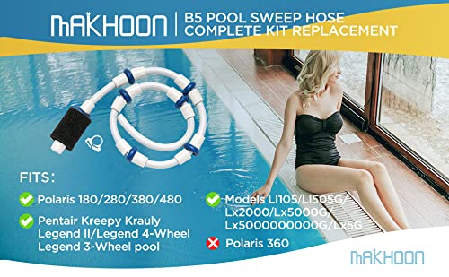 Makhoon Automatic Pool Cleaner Sweep Hose Complete B5 Replacement Compatible with Polaris Zodiac 180 280 360 380 480 Pool Cleaner Sweep Hose Complete B5 B-5 (1)