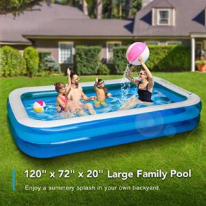 CHICLIST Inflatable Swimming Pool 120" X72" X20" Family Swim Center for Kids Full-Sized Lounge Pool for Kids Adults Easy Set for Backyard Summer Water Party Outdoor Kiddie Pools