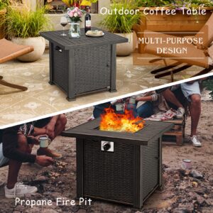 Giantex Gas Fire Pit Table, 30 Inch 50,000 BTU Auto-Ignition Propane Fire Pit Outdoor with Lid, Lava Rocks and Waterproof Cover, 2-in-1 Fire Table with CSA and ETL Certification (Brown)