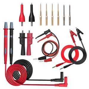 multimeter test leads kit,handskit 16 pieces testing lead with alligator clips stackable banana plug test hook replaceable gold-plated multimeter needle probes and back probe pins
