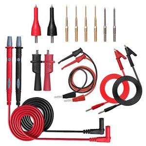 Multimeter Test Leads Kit,HANDSKIT 16 Pieces Testing Lead with Alligator Clips Stackable Banana Plug Test Hook Replaceable Gold-Plated Multimeter Needle Probes and Back Probe Pins