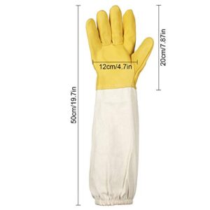 2 Pairs Beekeeping Gloves- Thick Goatskin Leather Beekeeper's Gloves with Ventilated Canvas Long Sleeves Elastic Cuffs Vented Beekeeper Protected Gloves for Beekeepers Hand Protection