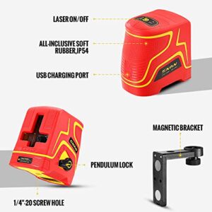 SNAN 98 Feet Laser Level Self-Leveling Horizontal and Vertical Cross-Line Laser, Three Modules with 2 Laser Heads, Pulse Mode, Magnetic Support and Carrying Pouch, 360° Rotating, IP54