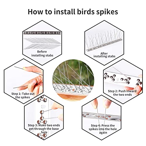Recie 40 Feet Bird Spikes for Pigeons Small Birds, Premium Stainless Steel Bird Deterrent Spikes, Strong Flexible Anti Bird Spikes to Keep Birds Away (37 Pack - Unassembled)