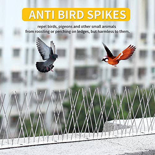 Recie 40 Feet Bird Spikes for Pigeons Small Birds, Premium Stainless Steel Bird Deterrent Spikes, Strong Flexible Anti Bird Spikes to Keep Birds Away (37 Pack - Unassembled)