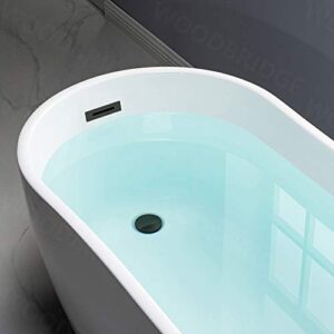 WOODBRIDGE 59" Acrylic Freestanding Bathtub Contemporary Soaking White Tub with Matte Black Overflow and Drain，B1530 -MB-Drain &O