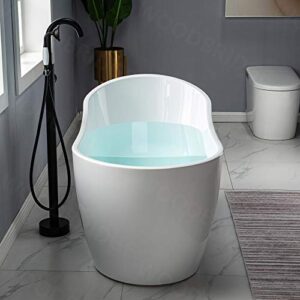 WOODBRIDGE 59" Acrylic Freestanding Bathtub Contemporary Soaking White Tub with Matte Black Overflow and Drain，B1530 -MB-Drain &O