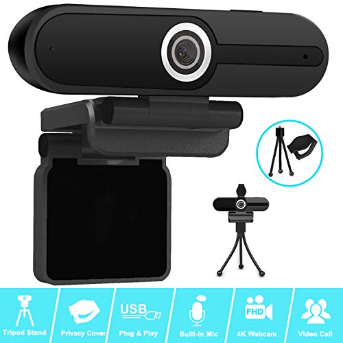 XPCAM 4K Webcam, Webcam 8MP HD Computer Camera with Microphone, Pro Streaming Web Camera with Privacy Shutter and Tripod, Desktop Laptop USB Webcams