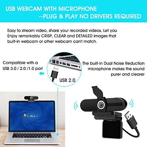 XPCAM 4K Webcam, Webcam 8MP HD Computer Camera with Microphone, Pro Streaming Web Camera with Privacy Shutter and Tripod, Desktop Laptop USB Webcams