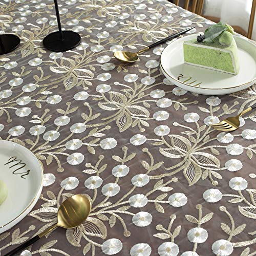 NC SUTAVIA Lace Patio tablecloths Embroidered Camping Table Cloth, Classic Rectangular Oblong Macrame Table Cover, for Kitchen Dining Picnic Coffee Table and Wedding Banquet (Gold, 60"×120")